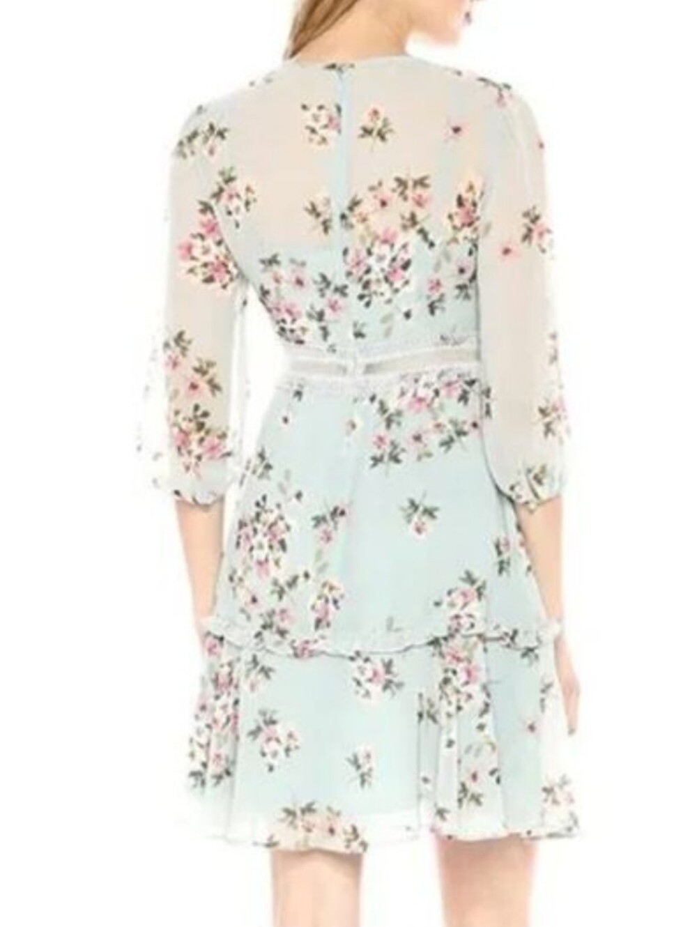 Donna Morgan Light Blue Floral Chiffon Dress with Pink Flowers - Picture 2 of 12
